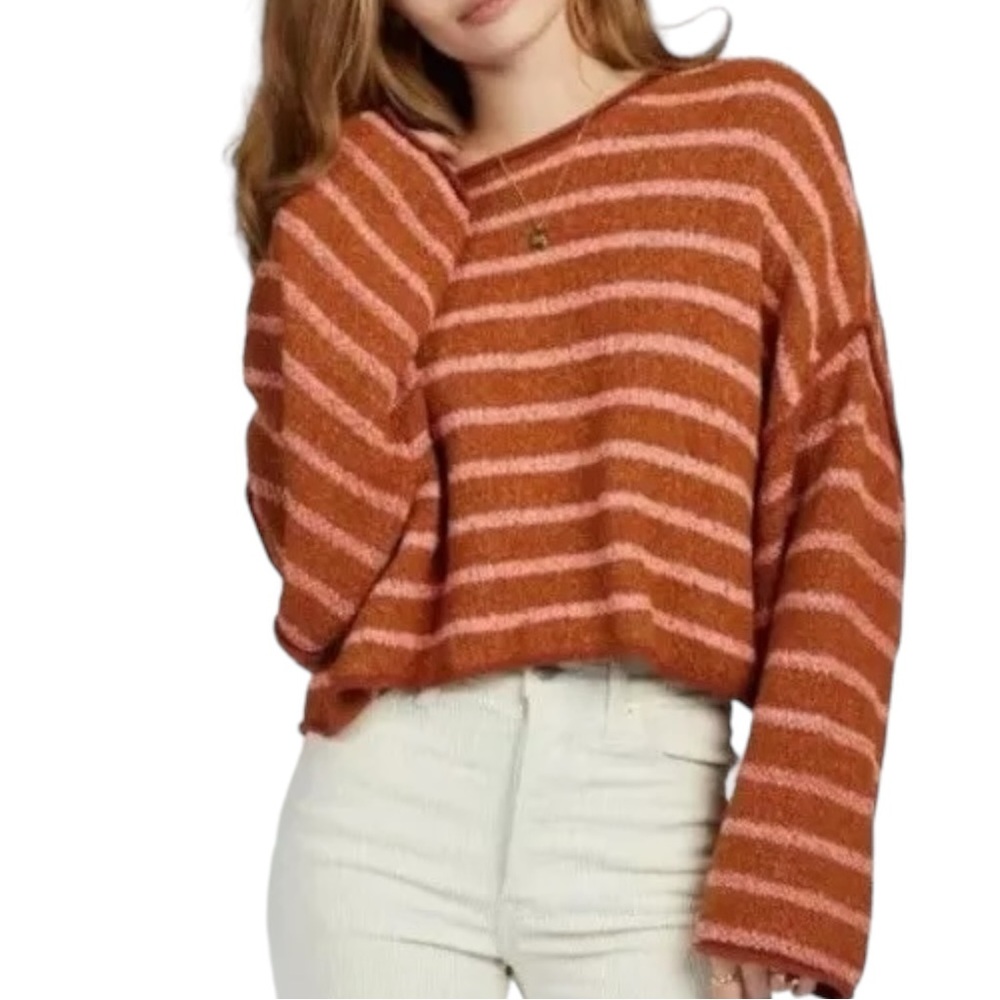 Free People Bardot Slouchy Sweater in Cedar Flower Combo Stripe Sz S - Picture 12 of 14